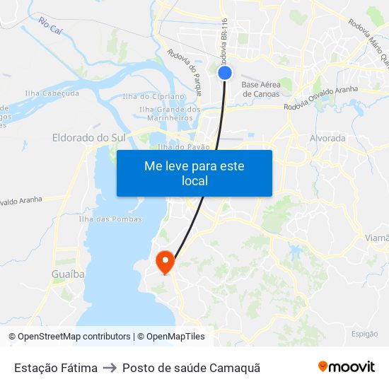 Estação Fátima to Posto de saúde Camaquã map