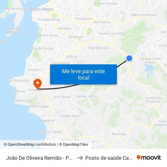 João De Oliveira Remião - Parada 01 to Posto de saúde Camaquã map