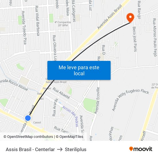 Assis Brasil - Centerlar to Steriliplus map
