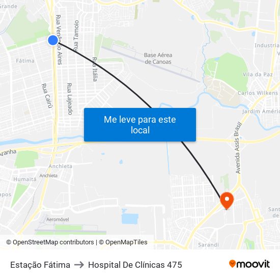 Estação Fátima to Hospital De Clínicas 475 map