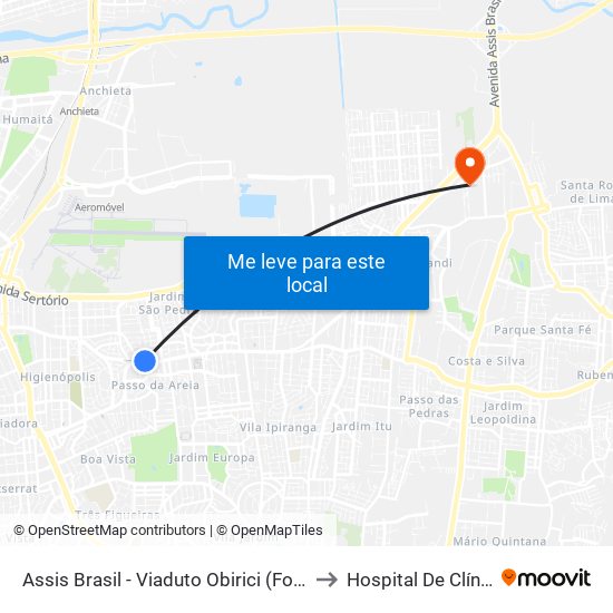 Assis Brasil - Viaduto Obirici (Fora Do Corredor) to Hospital De Clínicas 475 map