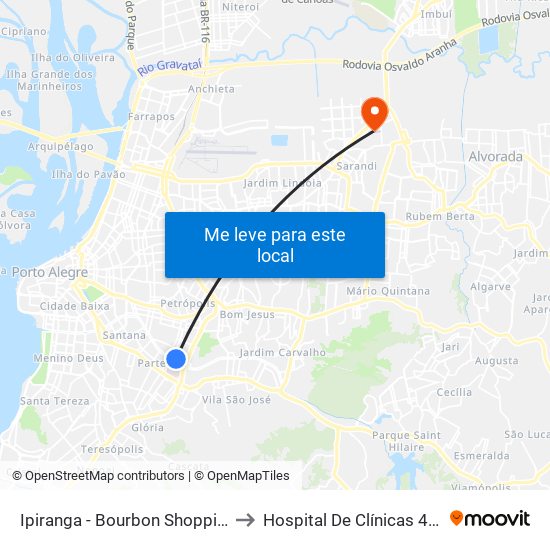 Ipiranga - Bourbon Shopping to Hospital De Clínicas 475 map