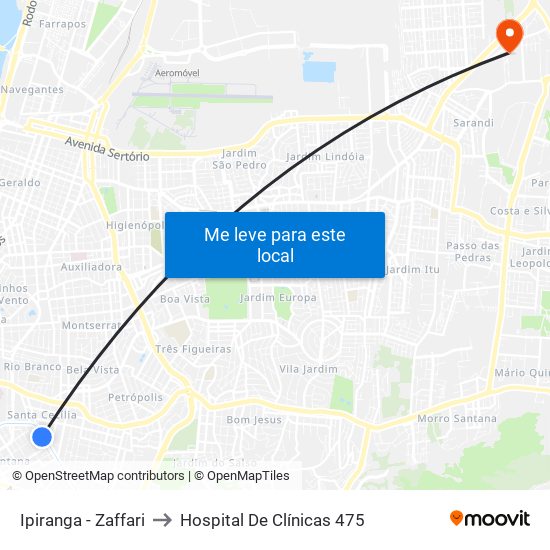 Ipiranga - Zaffari to Hospital De Clínicas 475 map