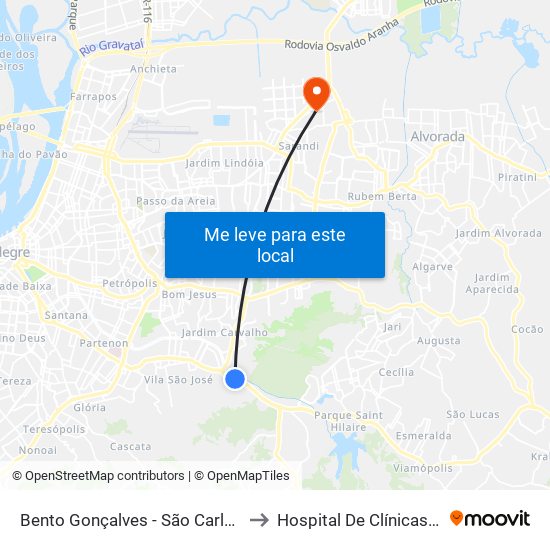 Bento Gonçalves - São Carlos Cb to Hospital De Clínicas 475 map