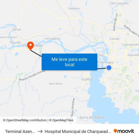 Terminal Azenha to Hospital Municipal de Charqueadas map