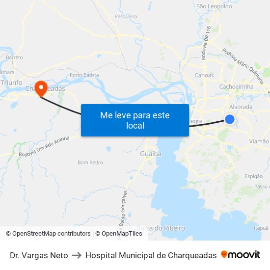 Dr. Vargas Neto to Hospital Municipal de Charqueadas map