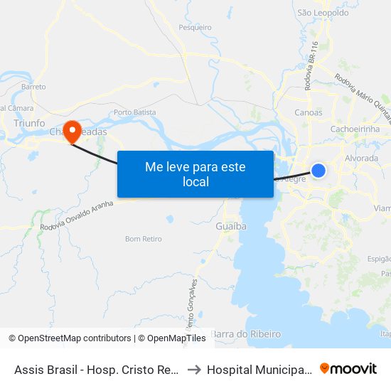 Assis Brasil - Hosp. Cristo Redentor (Fora Do Corredor) to Hospital Municipal de Charqueadas map