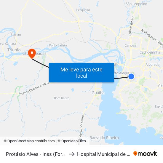 Protásio Alves - Inss (Fora Do Corredor) to Hospital Municipal de Charqueadas map
