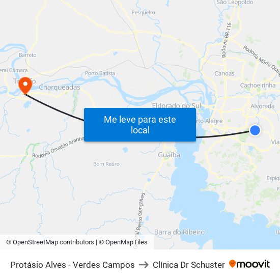 Protásio Alves - Verdes Campos to Clínica Dr Schuster map
