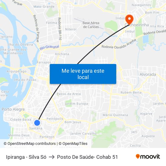 Ipiranga - Silva Só to Posto De Saúde- Cohab 51 map