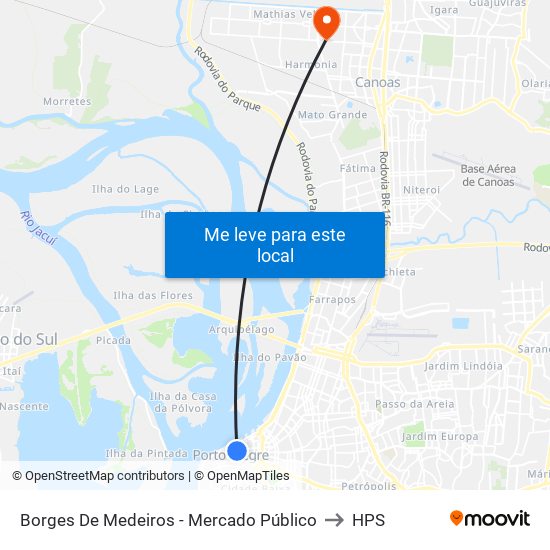 Borges De Medeiros - Mercado Público to HPS map