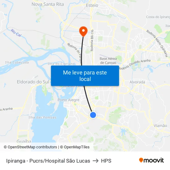 Ipiranga - Pucrs/Hospital São Lucas to HPS map