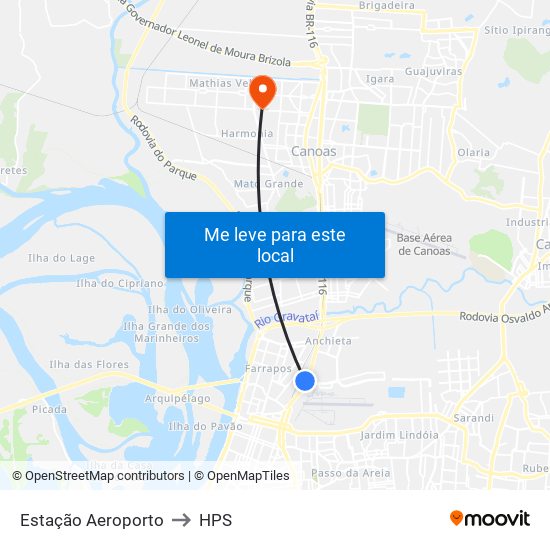 Estação Aeroporto to HPS map