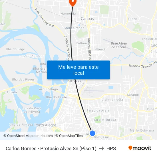 Carlos Gomes - Protásio Alves Sn (Piso 1) to HPS map