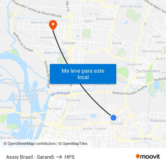 Assis Brasil - Sarandi to HPS map