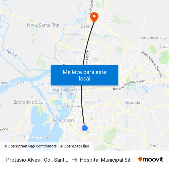 Protásio Alves - Col. Santa Inês Cb to Hospital Municipal São Camilo map