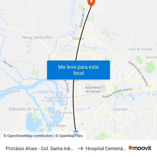 Protásio Alves - Col. Santa Inês Cb to Hospital Centenário map