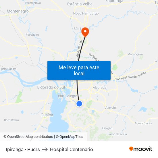 Ipiranga - Pucrs to Hospital Centenário map