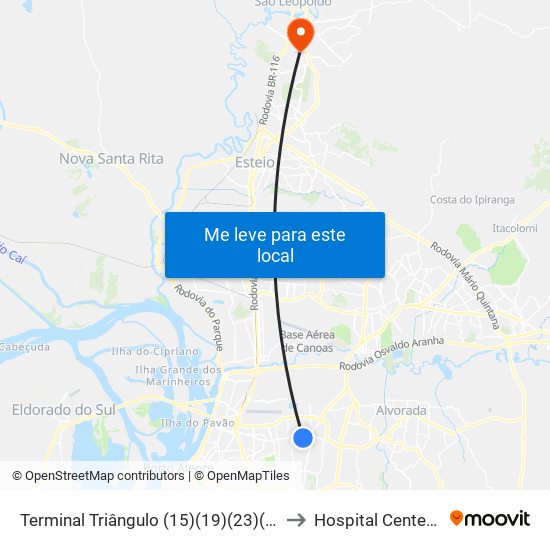 Terminal Triângulo (15)(19)(23)(27)(31) to Hospital Centenário map