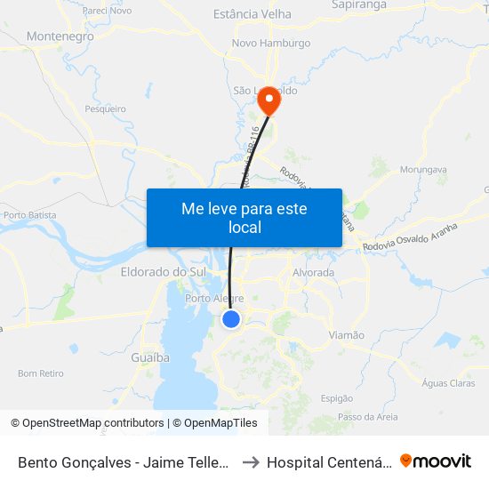 Bento Gonçalves - Jaime Telles Cb to Hospital Centenário map
