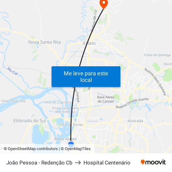 João Pessoa - Redenção Cb to Hospital Centenário map