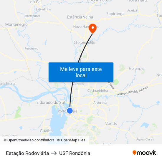 Estação Rodoviária to USF Rondônia map