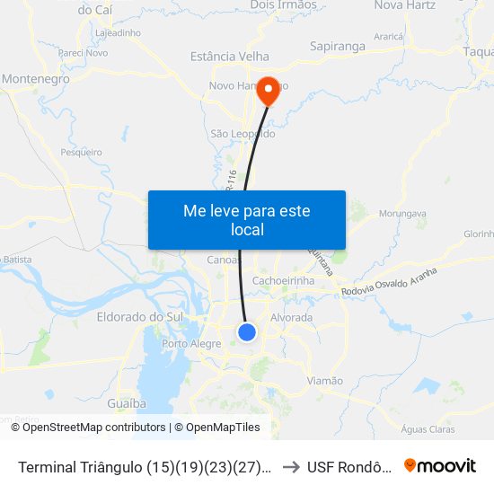 Terminal Triângulo (15)(19)(23)(27)(31) to USF Rondônia map