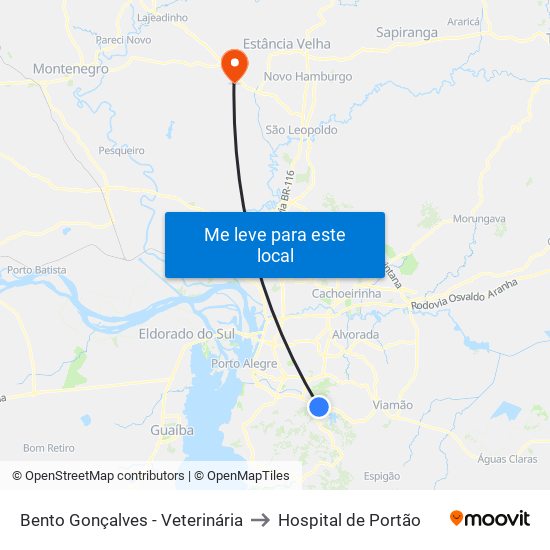 Bento Gonçalves - Veterinária to Hospital de Portão map