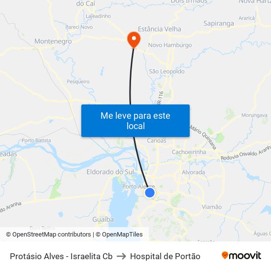 Protásio Alves - Israelita Cb to Hospital de Portão map