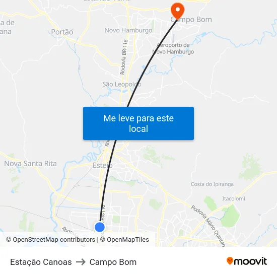 Estação Canoas to Campo Bom map