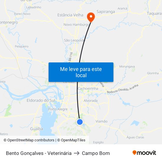 Bento Gonçalves - Veterinária to Campo Bom map