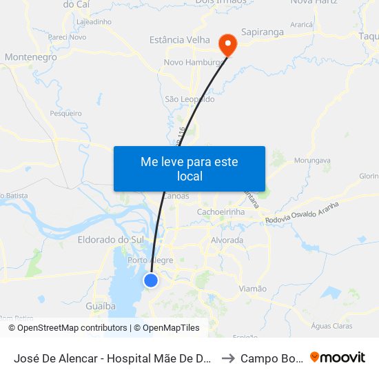 José De Alencar - Hospital Mãe De Deus to Campo Bom map