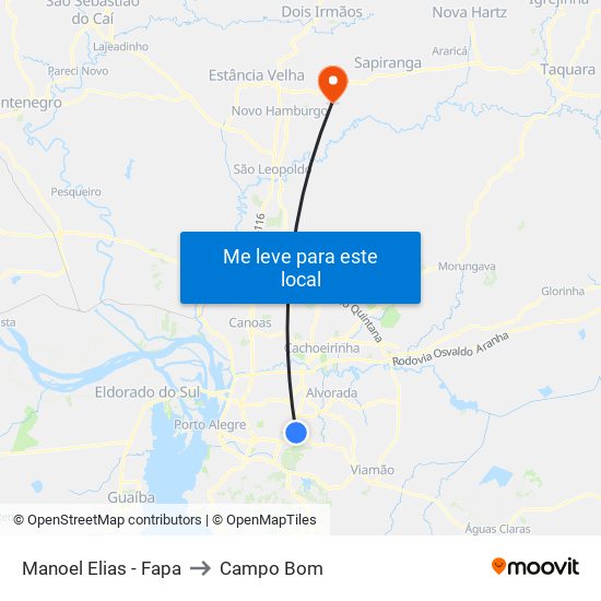 Manoel Elias - Fapa to Campo Bom map