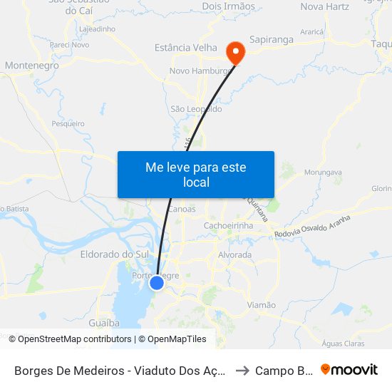 Borges De Medeiros - Viaduto Dos Açorianos to Campo Bom map