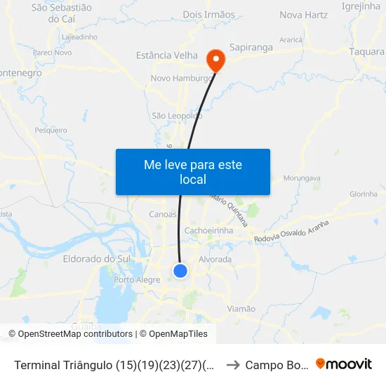 Terminal Triângulo (15)(19)(23)(27)(31) to Campo Bom map