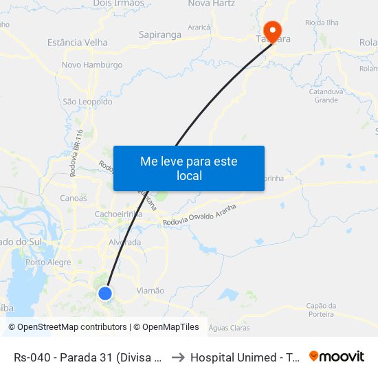 Rs-040 - Parada 31 (Divisa Porto Alegre) to Hospital Unimed - Taquara/RS map