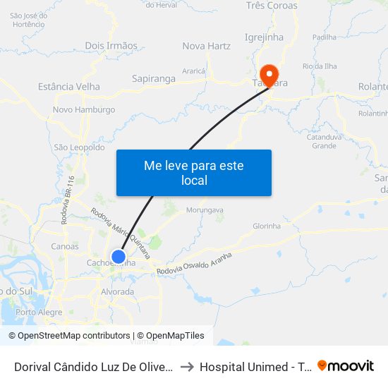 Dorival Cândido Luz De Oliveira - Parada 59 to Hospital Unimed - Taquara/RS map