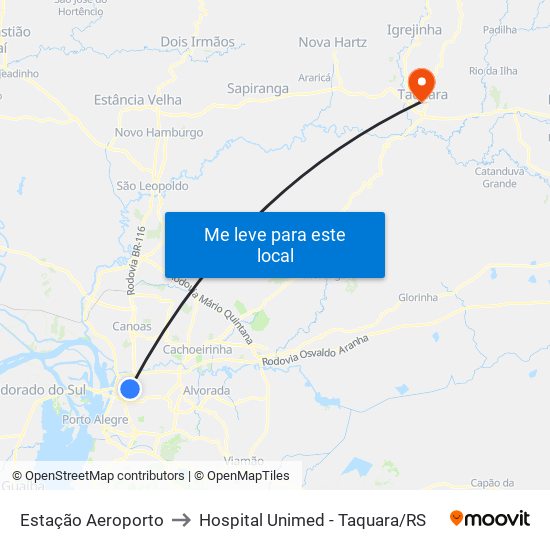 Estação Aeroporto to Hospital Unimed - Taquara/RS map