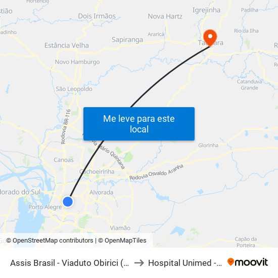 Assis Brasil - Viaduto Obirici (Fora Do Corredor) to Hospital Unimed - Taquara/RS map