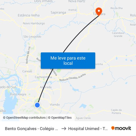 Bento Gonçalves - Colégio De Aplicação to Hospital Unimed - Taquara/RS map