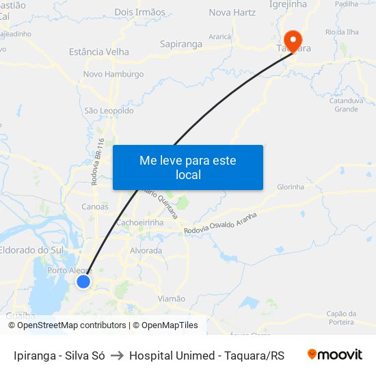 Ipiranga - Silva Só to Hospital Unimed - Taquara/RS map