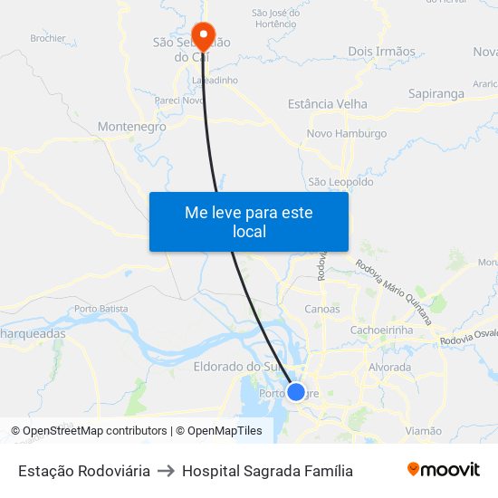 Estação Rodoviária to Hospital Sagrada Família map