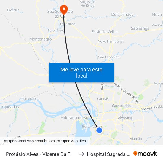 Protásio Alves - Vicente Da Fontoura Cb to Hospital Sagrada Família map