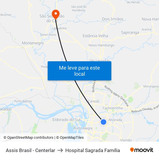 Assis Brasil - Centerlar to Hospital Sagrada Família map