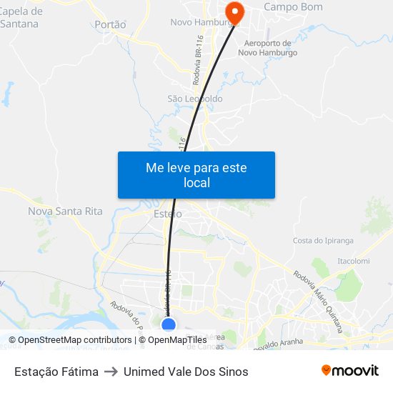 Estação Fátima to Unimed Vale Dos Sinos map