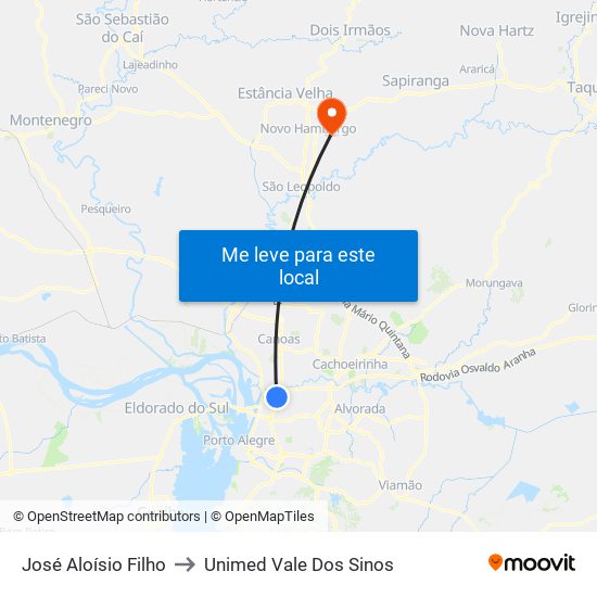 José Aloísio Filho to Unimed Vale Dos Sinos map