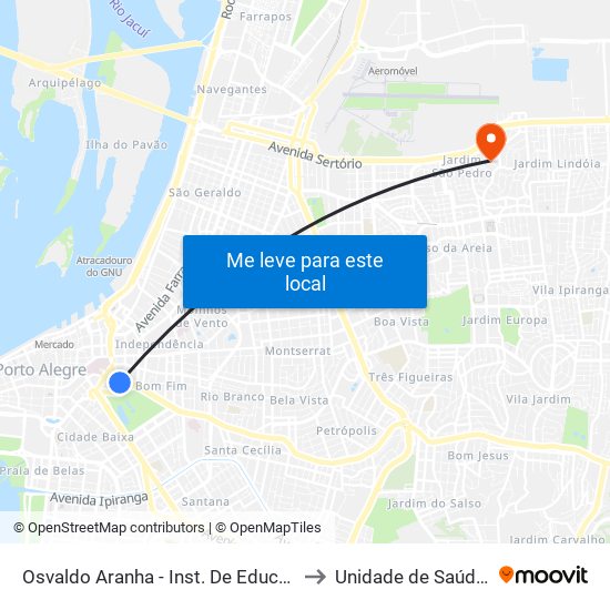 Osvaldo Aranha - Inst. De Educação (Fora Do Corredor) to Unidade de Saúde Vila Floresta map