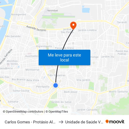 Carlos Gomes - Protásio Alves Sn (Piso 1) to Unidade de Saúde Vila Floresta map