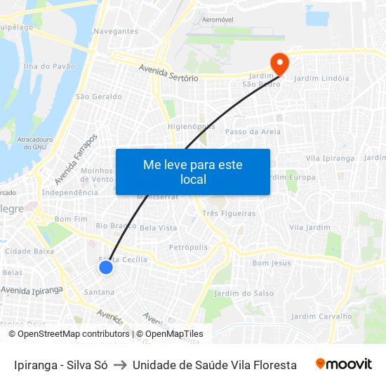 Ipiranga - Silva Só to Unidade de Saúde Vila Floresta map