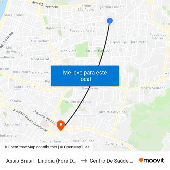 Assis Brasil - Lindóia (Fora Do Corredor) to Centro De Saúde Murialdo map